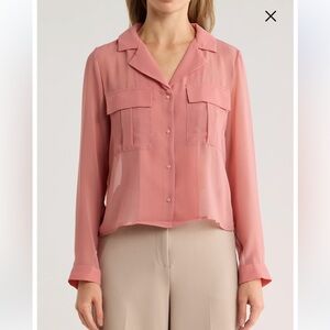 T TAHARI Peach / Rose Long Sleeve Crop Blouse